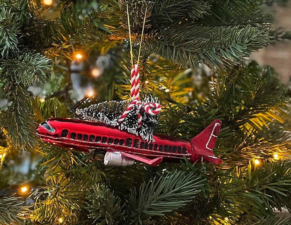 Christbaumschmuck Flugzeug Christbaumanhänger Flieger Echt Glas Rot Weihnachten