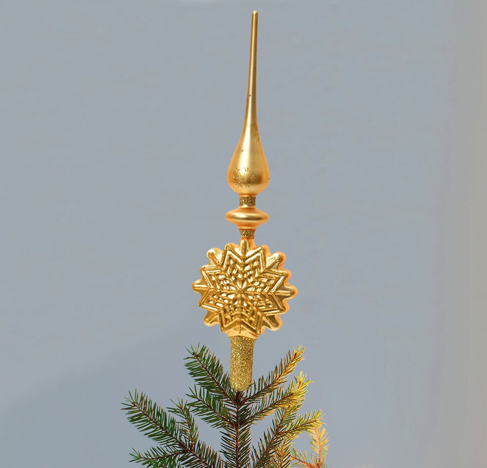 Christbaumspitze Schneeflocke Gold Echt Glas Weihnachtsbaumspitze 31cm