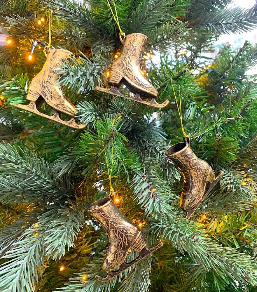 Christbaumschmuck Schlittschuhe Gold Glitzer 4 Stück Weihnachtsbaumschmuck