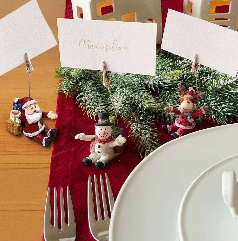 Tischkartenhalter Weihnachten Set Weihnachtsmann Schneemann Rentier 3 Stück