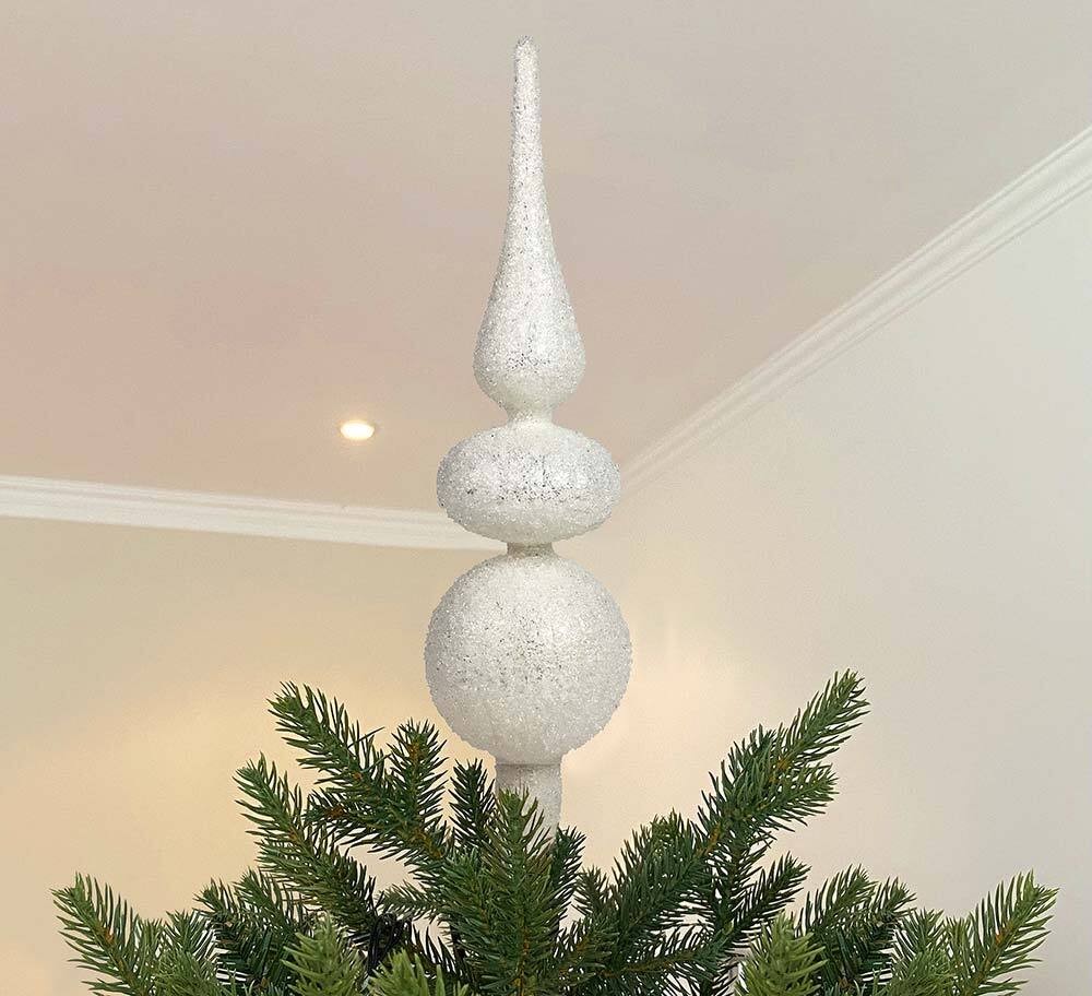 Christbaumspitze Weihnachtsbaumspitze Weiß Schnee-Optik Echt Glas Tannenbaumspitze 32cm