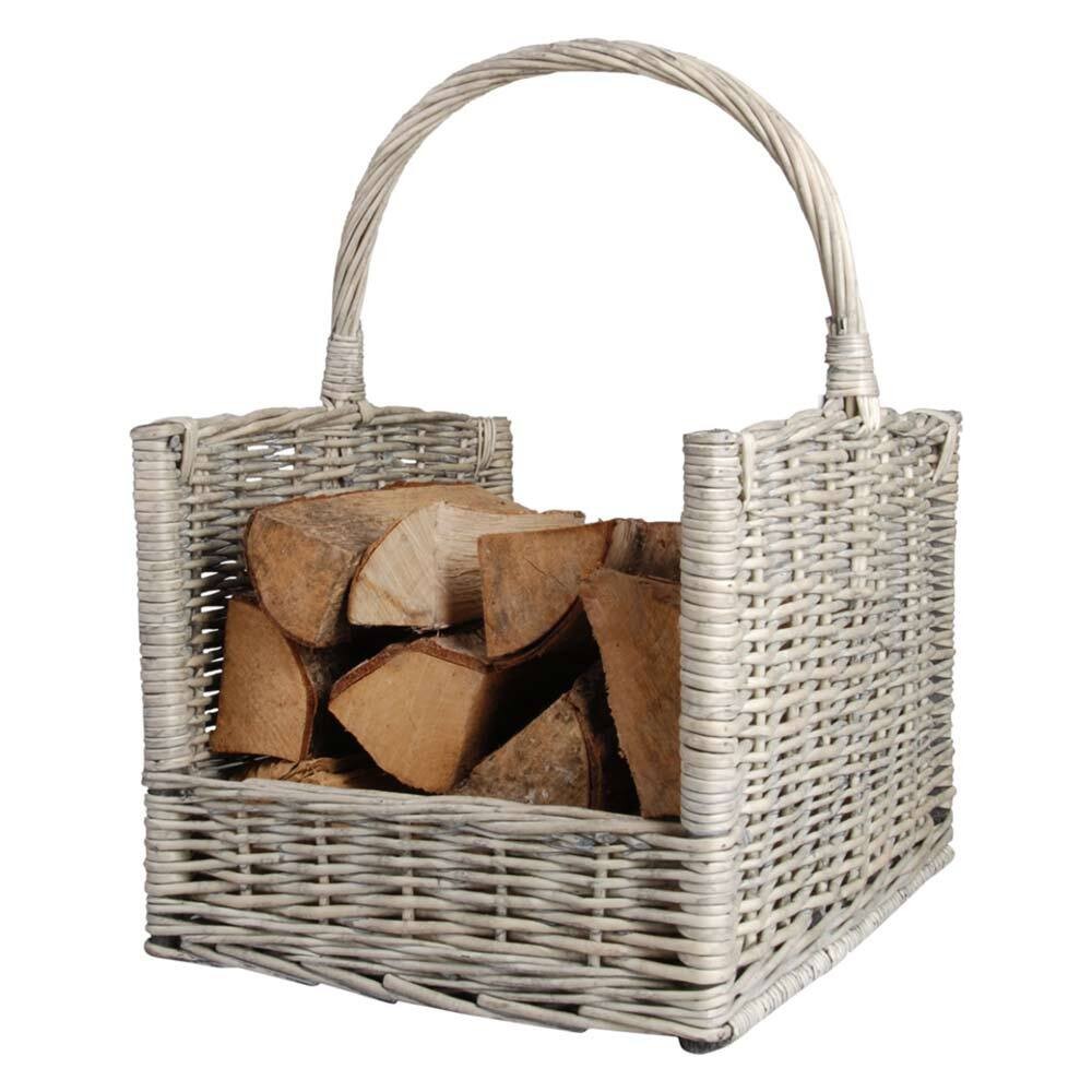 Kaminholzkorb Weide Feuerholzkorb Rattan Eckig Grau 48x35cm günstig online kaufen