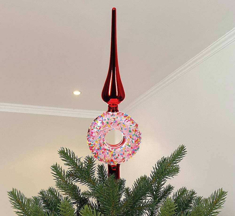 Christbaumspitze Donut Streusel Echt Glas Rot Weihnachtsbaumspitze 30cm