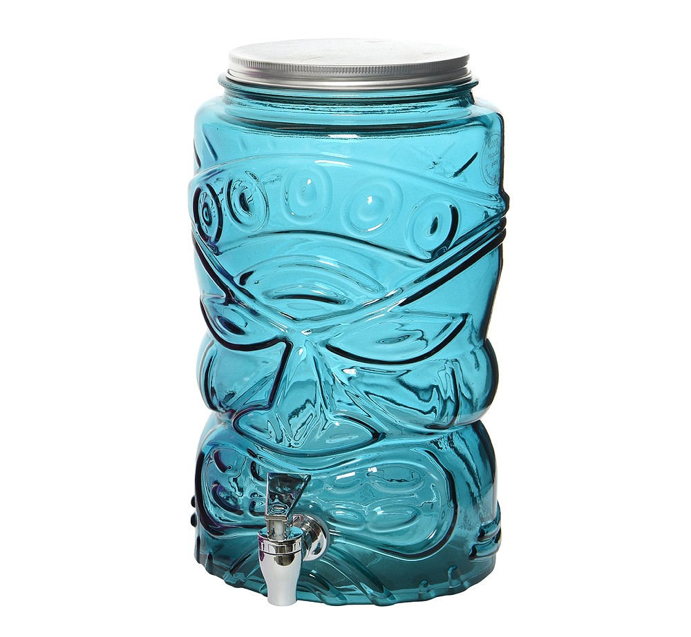 Getränkespender Tiki Bar Glas mit Zapfhahn 6l Hawaii Blau