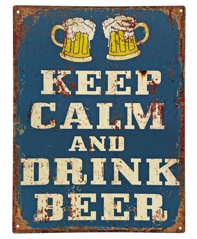 Blechschild KEEP CALM AND DRINK BEER Nostalgie Vintage 33x25cm