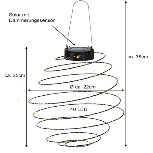 Led Lampion Solar Metall Spirale Schwarz Laterne Zum Aufh Ngen Warmwei Cm Kaufen