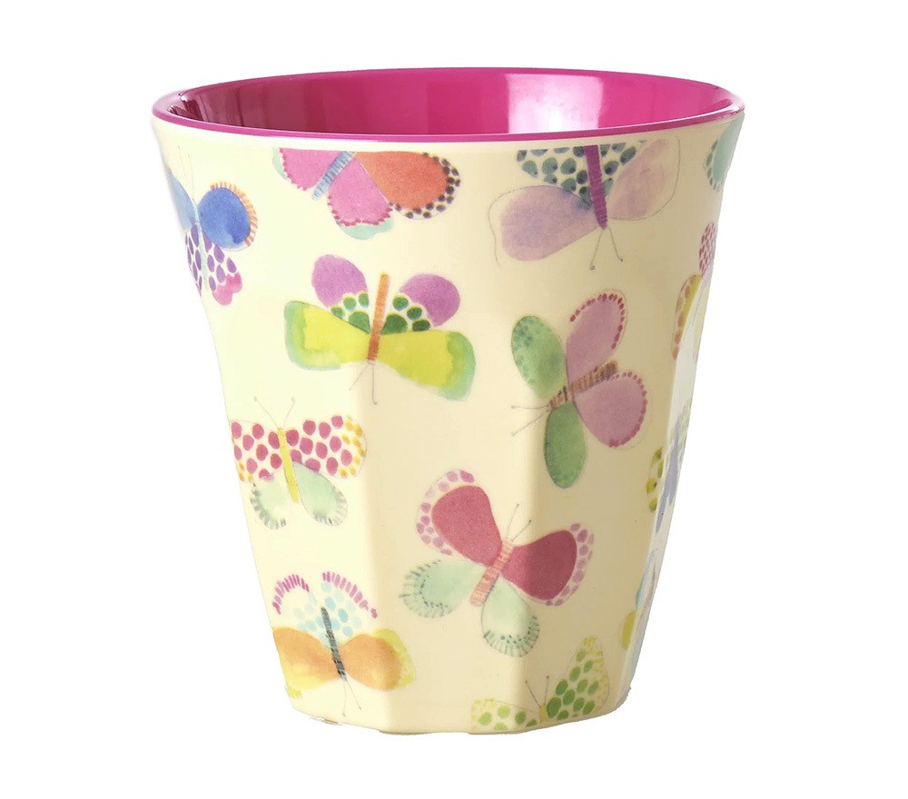 Rice Melamin Becher Butterfly Print Medium Pink