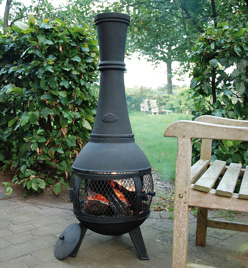 Terrassenofen Gusseisen Aztekenofen Terassenkamin Gittereinsatz Schwarz 120cm