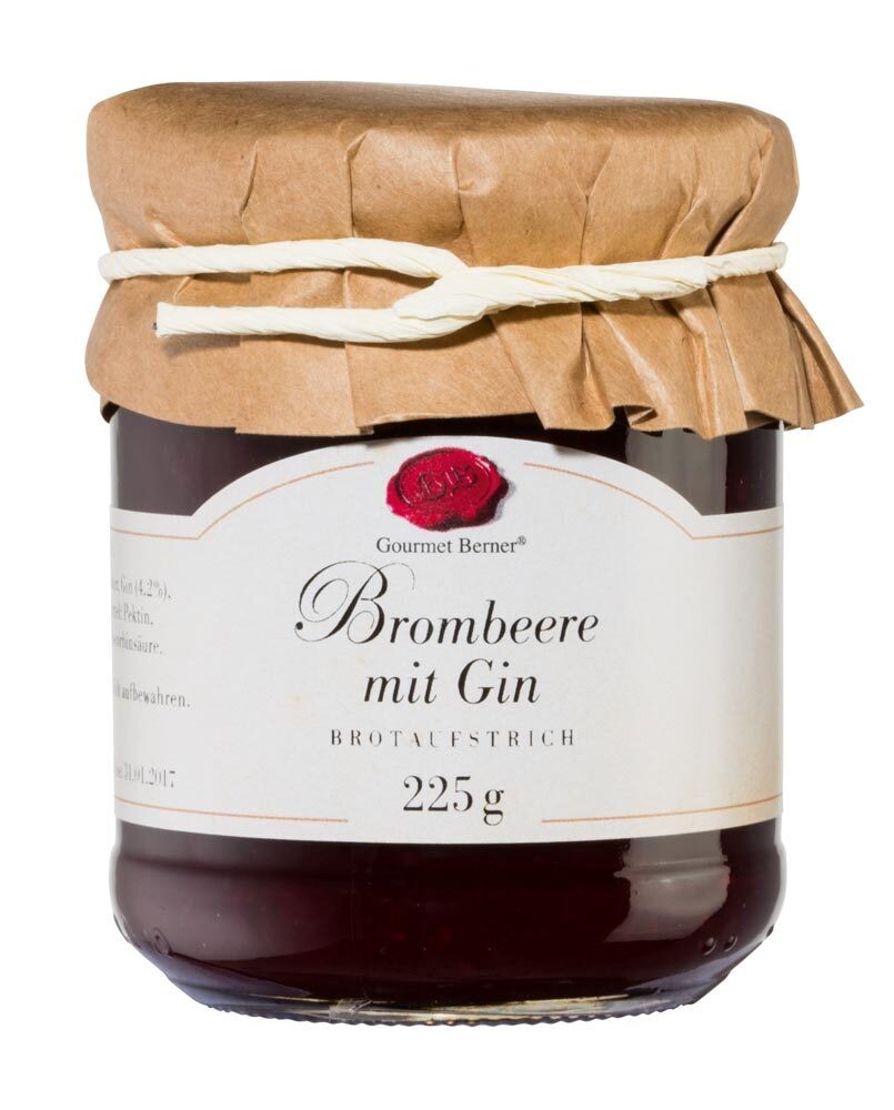 Gourmet Berner Fruchtaufstrich Brombeere mit Gin Brotaufstrich im Glas 225g