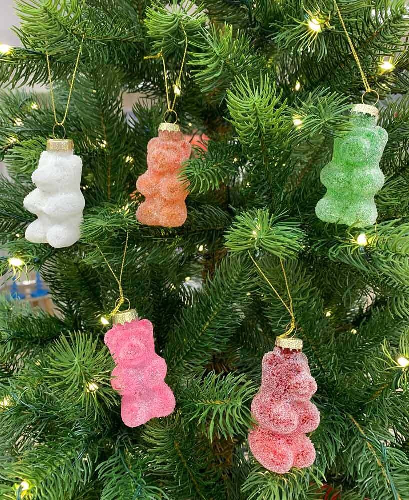 Christbaumschmuck Gummibärchen 5er-Set Glas Bunt Gummibär Glitzer Weihnachtsdeko