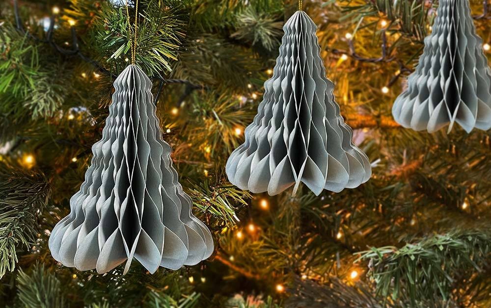 Christbaumschmuck Tannenbaum Papier Grau 4 Stück Christbaumanhänger Weihnachten