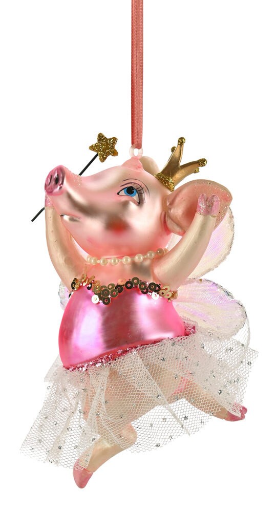 Giftcompany Christbaumschmuck Schweinchen Ballerina Hänger Glas Rosa 12cm günstig online kaufen