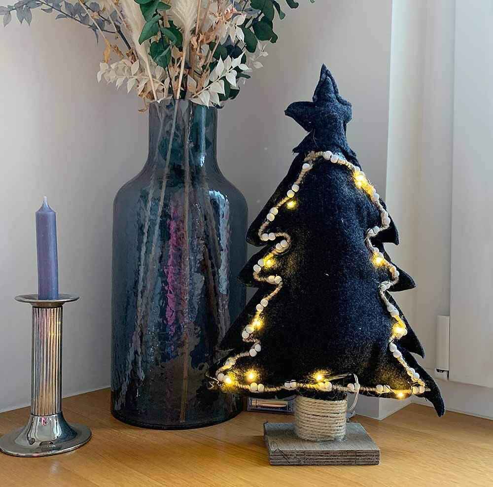 LED Weihnachtsbaum Tanne Filz Schwarz Beleuchtung Timer Tischdeko 40cm günstig online kaufen