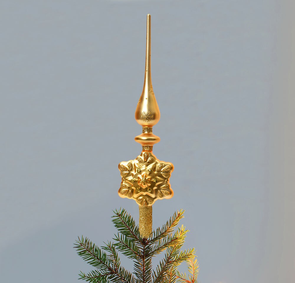 Christbaumspitze Schneeflocke Echt Glas Gold Weihnachtsbaumspitze 31cm