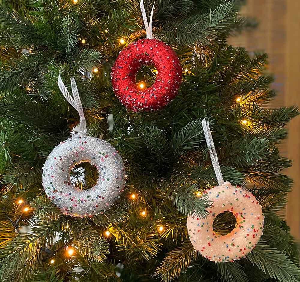 Christbaumschmuck Donuts 3 Stück Weihnachtsgebäck Glitzer Süßigkeiten