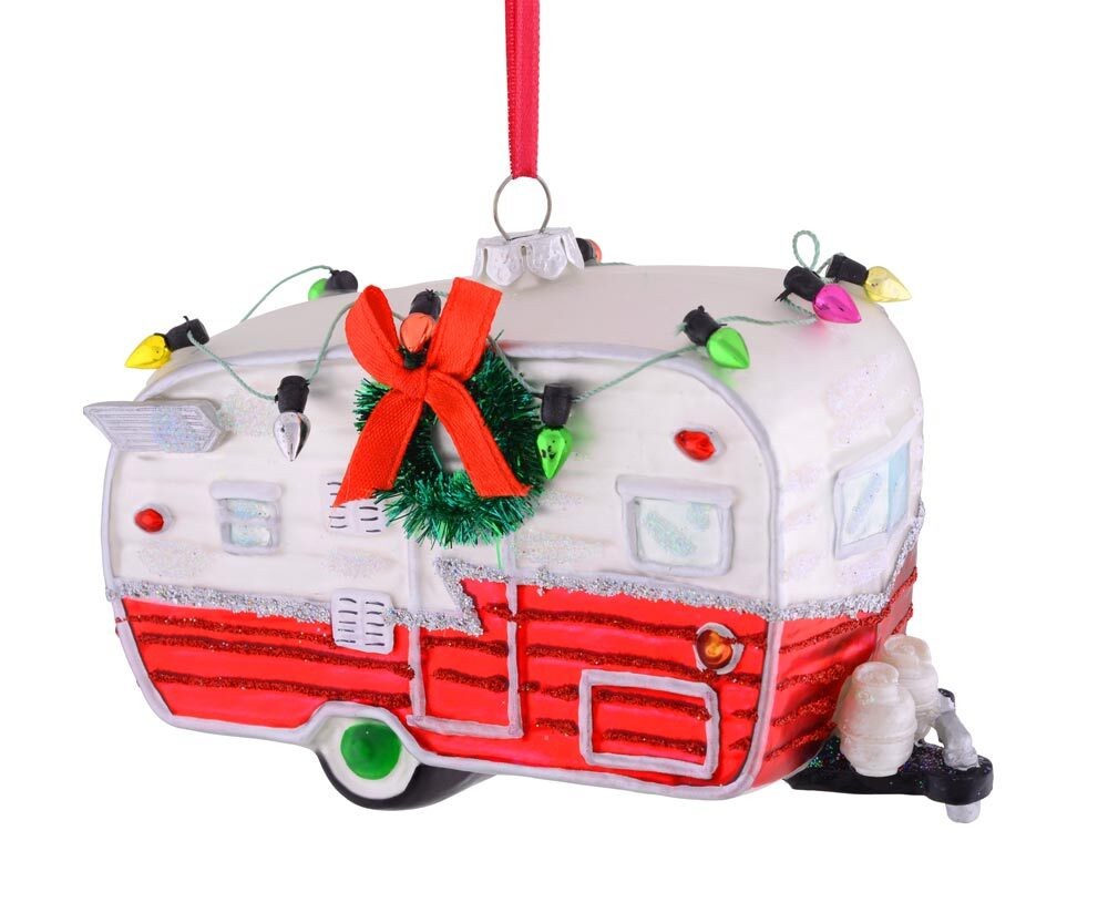 Giftcompany Christbaumschmuck Camping Wohnwagen Glas Christbaumanhänger 13cm