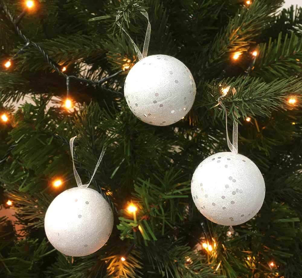 Christbaumkugeln Schneeball Weiß 12 Stück Bruchfest Weihnachtsbaumkugeln 6cm