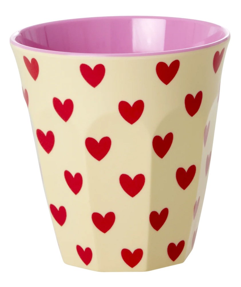 Rice Melamin Becher Darling Hearts Print Medium Melaminbecher Creme Herzenmuster