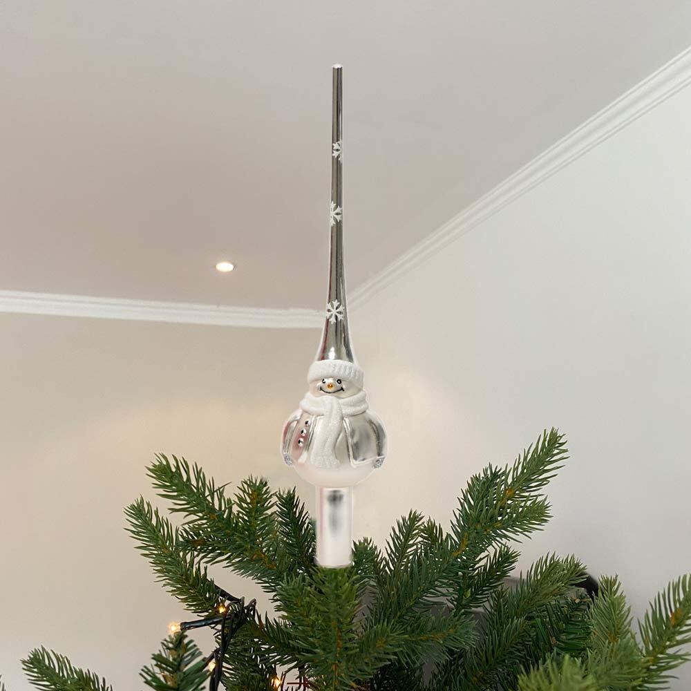 Christbaumspitze Schneemann Silber Weiß Echt Glas Weihnachtsbaumspitze 25cm