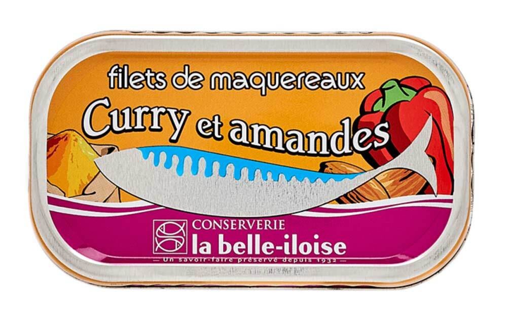 la belle-iloise Makrelenfilets in Olivenöl mit Curry und Mandeln – Dose 112,5 g