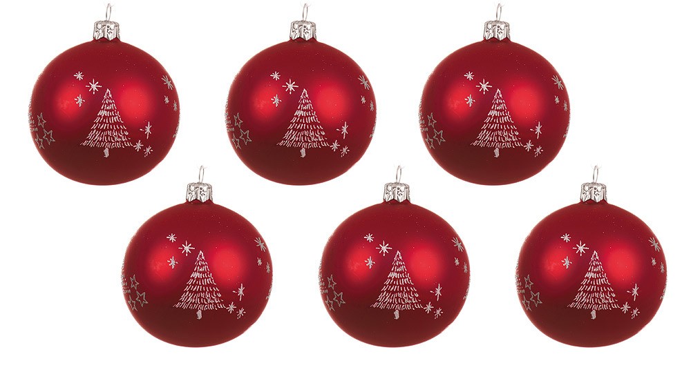 Christbaumkugeln Rot TannenbaumMotiv 6 Stück Echt Glas