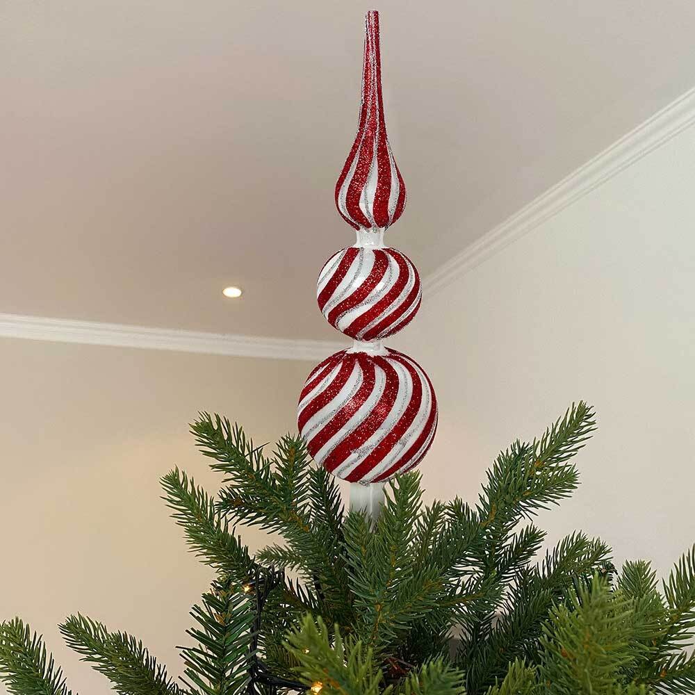 Christbaumspitze Candy Echt Glas Weiß Rot Gestreift Weihnachtsbaumspitze 31cm