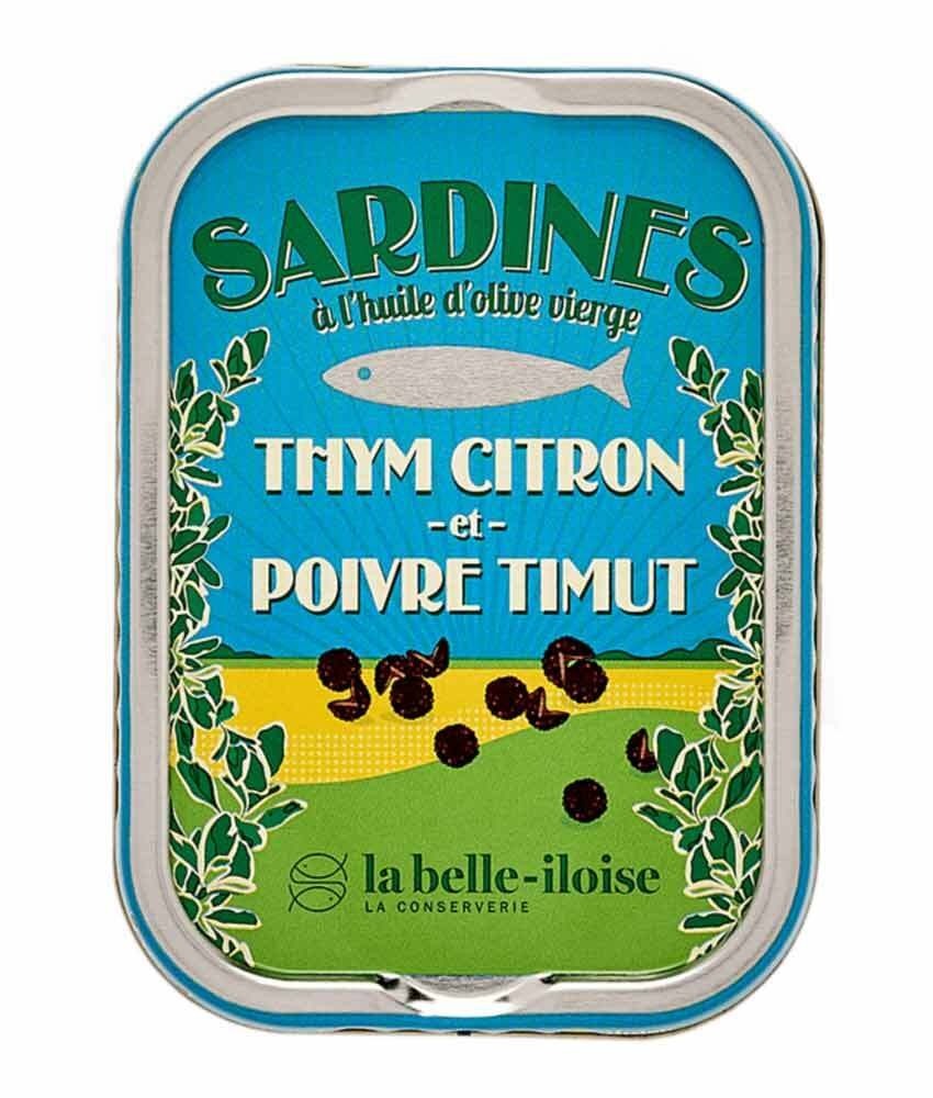 la belle-iloise Sardinen mit Zitronen-Thymian und Timut Pfeffer – Dose 115 g