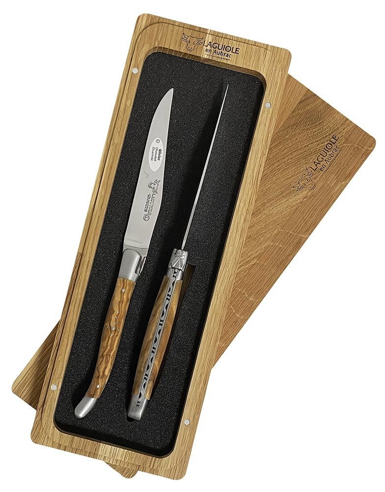 Laguiole en Aubrac Steakmesser Set 2-teilig Olivenholz (Olivier) 23 cm günstig online kaufen