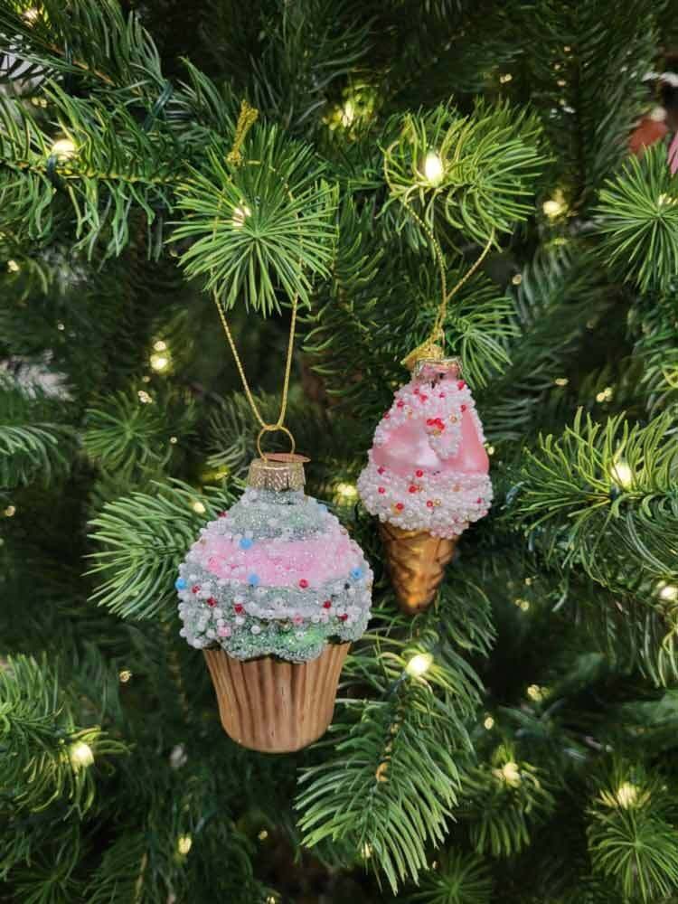 Christbaumschmuck Eis Cupcake 2 Stück Grün Glas Eiswaffel Christbaumanhänger