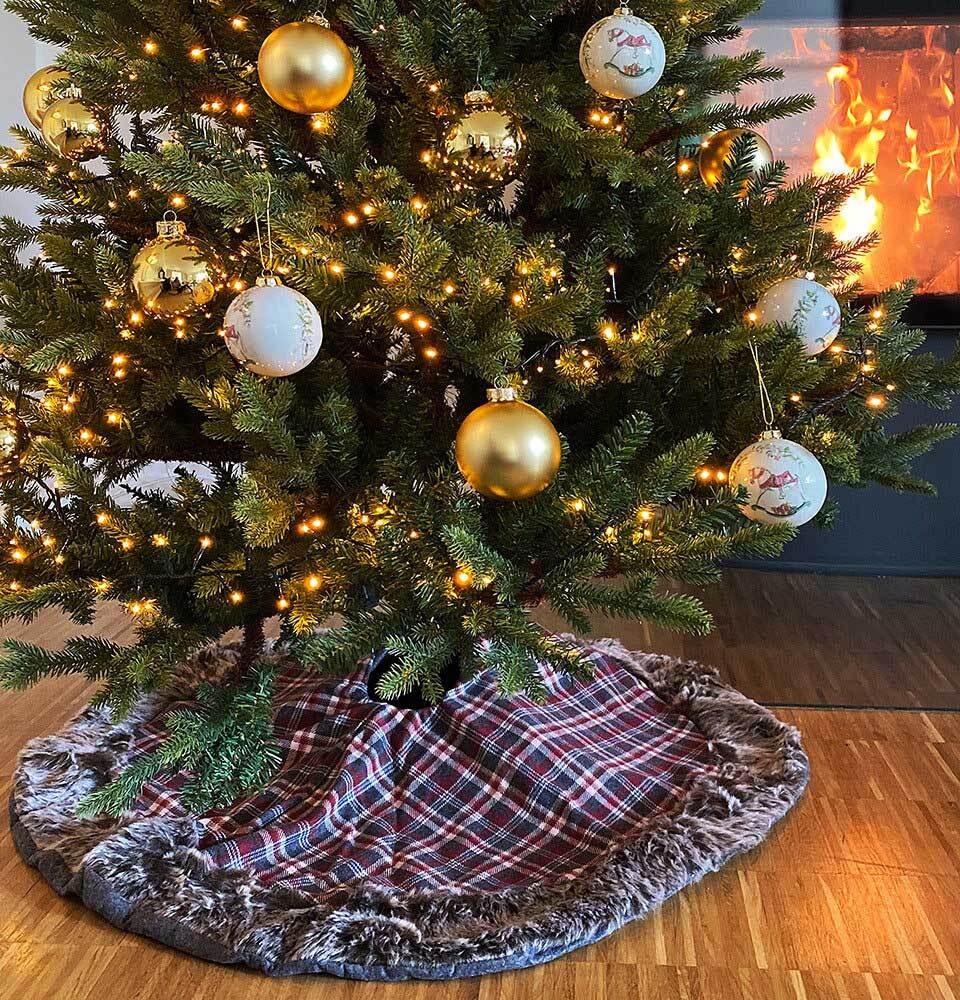 Weihnachtsbaumdecke Rot Grau Kariert Christbaumdecke Karo Christbaumständerhülle