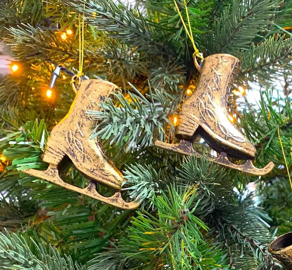 Christbaumschmuck Schlittschuhe Gold Glitzer 2 Stück Weihnachtsbaumschmuck