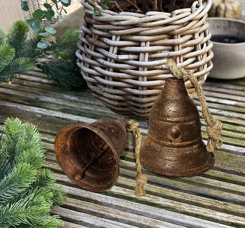 Glocken-Set Zink Rostig Weihnachtsglocke 2 Stück Landhaus Weihnachtsdeko