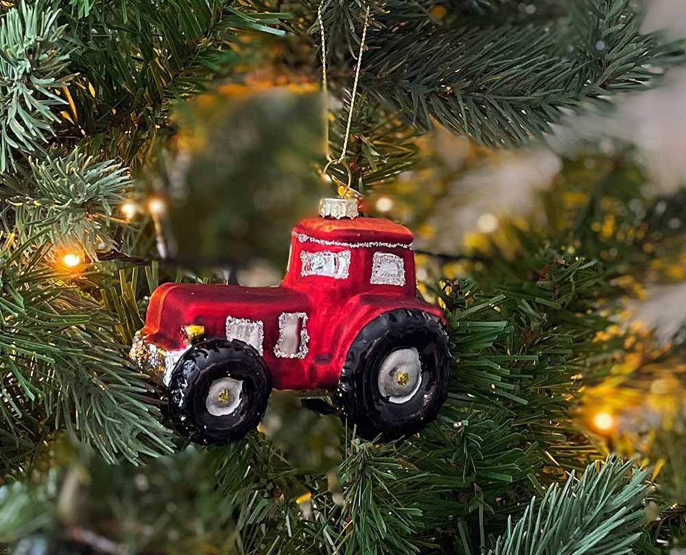 Christbaumanhänger Trecker Rot Echtglas Traktor Christbaumschmuck Weihnachten