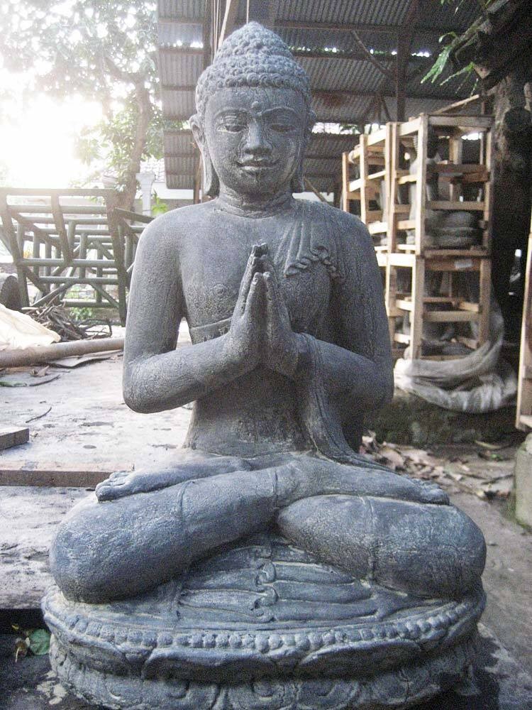 Buddha Figur 60 cm Groß Guss-Stein Massiv Frostsicher Sitzend Gruß Garten Statue