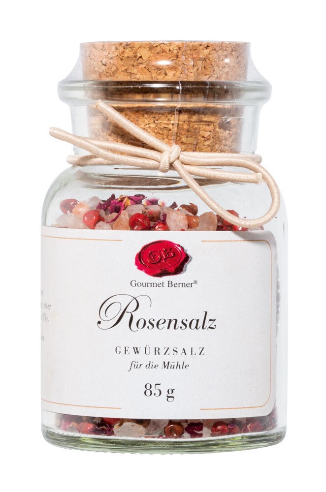 Gourmet Berner Rosensalz Gewürzmischung im Korkenglas 85g