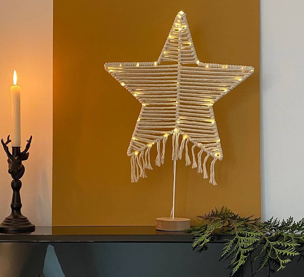 LED Stern Weihnachten Stehend Makramee Boho Fenster Tischdeko Batterie Timer