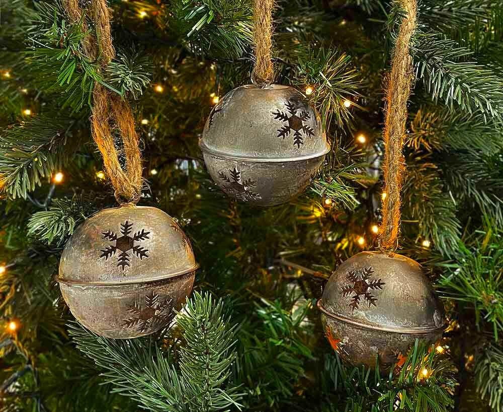 Christbaumkugeln Glöckchen Zink Rostig Vintage-Stil 3 Stück Christbaumschmuck